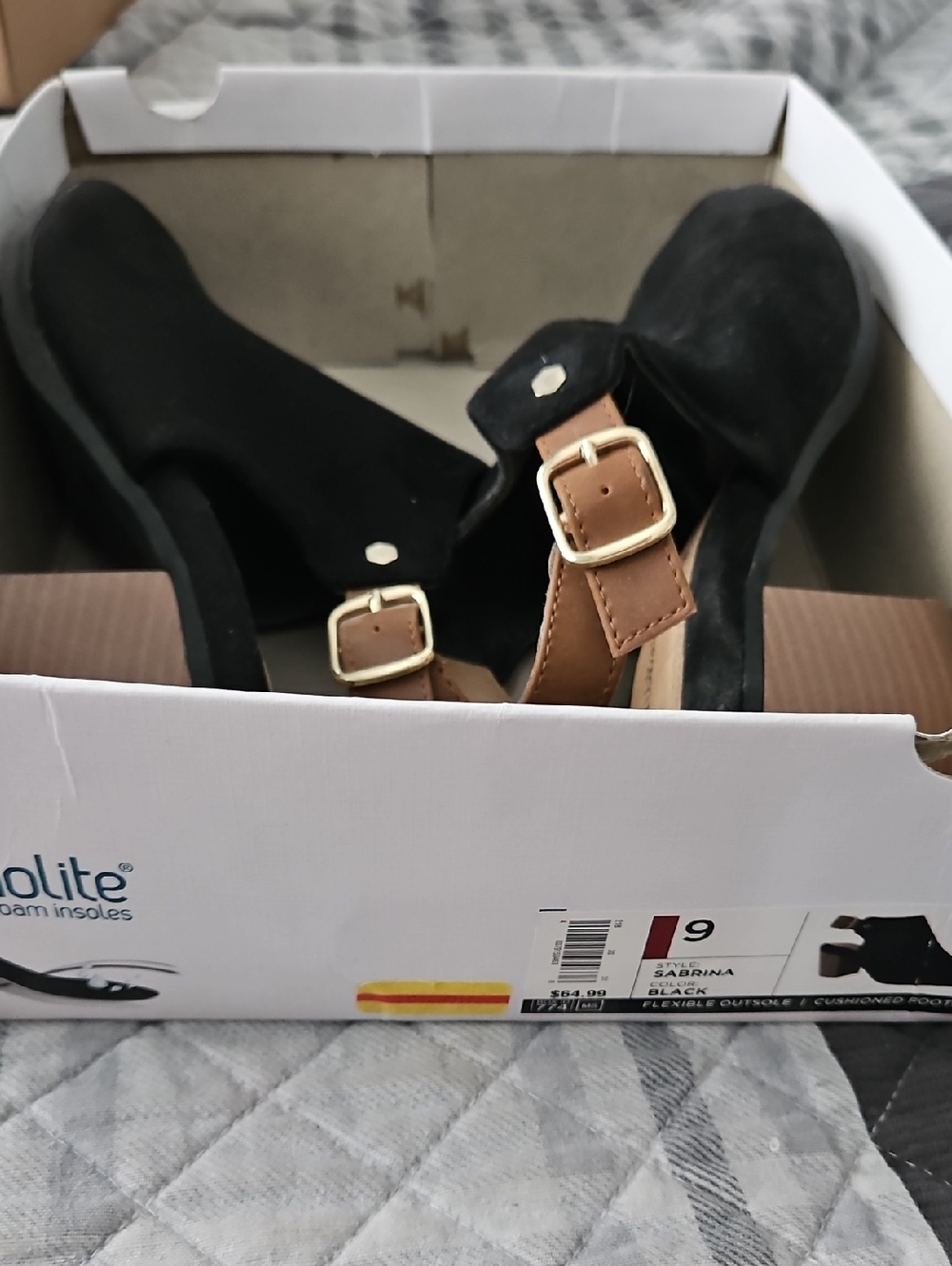 Sabrina Black Suede Mule with Tan Buckle Strap